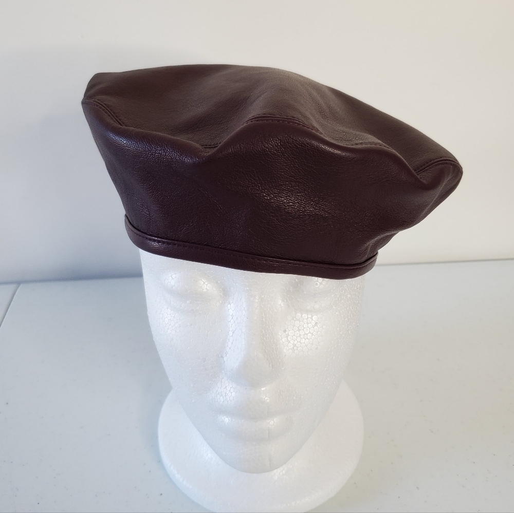 Stand Studio Faux Leather Freida Beret‎ Burgundy Hat French Girl One Size